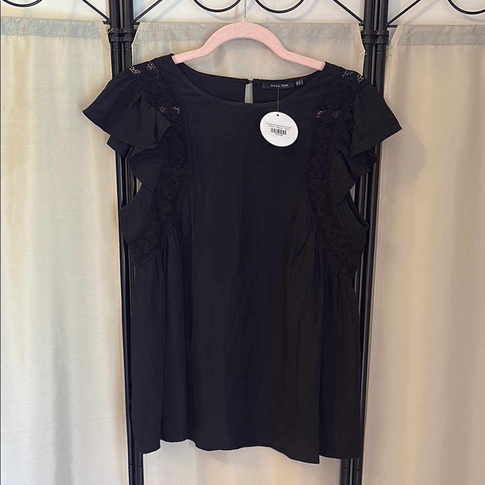 Doe & Rae Black Ruffled Cut Out Blouse